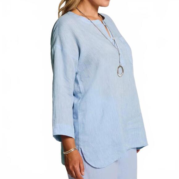 J. Jill Pure Jill Linen One-Pocket Tunic NWT Mirage/White NWT Large Petite - Picture 2 of 4